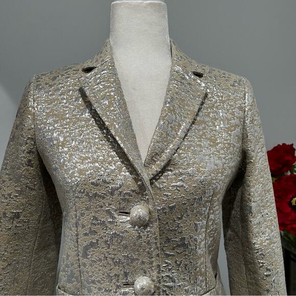 NEW J. Crew Wool Metallic Silver Brocade Jacquard Career Suit Blazer Jacket RARE - Picture 2 of 15